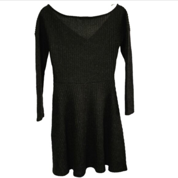 Charlotte Russe Fit&Flare Lng Sleeve Charcoal Gray Cross Front Dress Size S NWOT - Picture 7 of 7